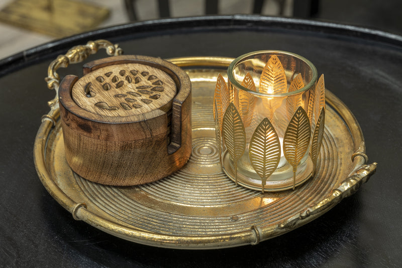 Glass Candleholder with Lustre Leaves