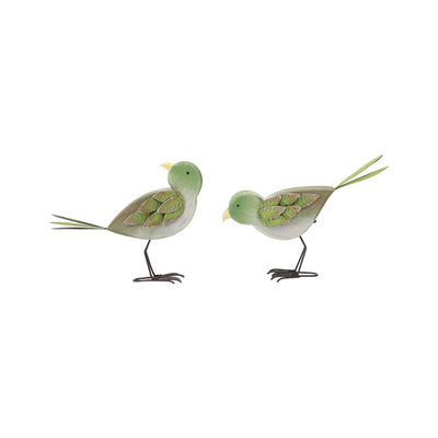 Set of 2 Assorted Shabby Green Birds Looking Back and Down