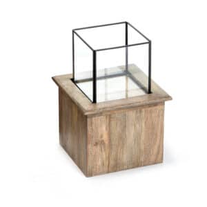 Square Base with Glass-Top Terrarium Pillar Candle Holder