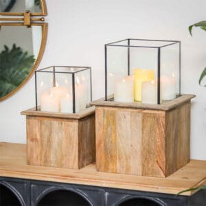 Square Base with Glass-Top Terrarium Pillar Candle Holder