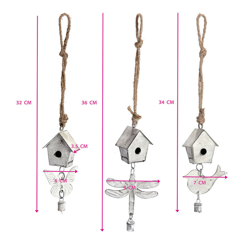 Set of 3 Handcrafted Hanging Mini Birdhouses
