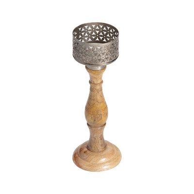 Handcrafted Punched Flower Pillar Candle Holder
