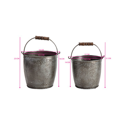 Set of 2 Handcrafted Nested Vintage Bucket Planters