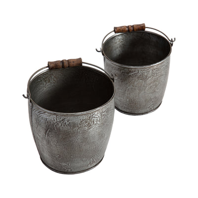Set of 2 Handcrafted Nested Vintage Bucket Planters