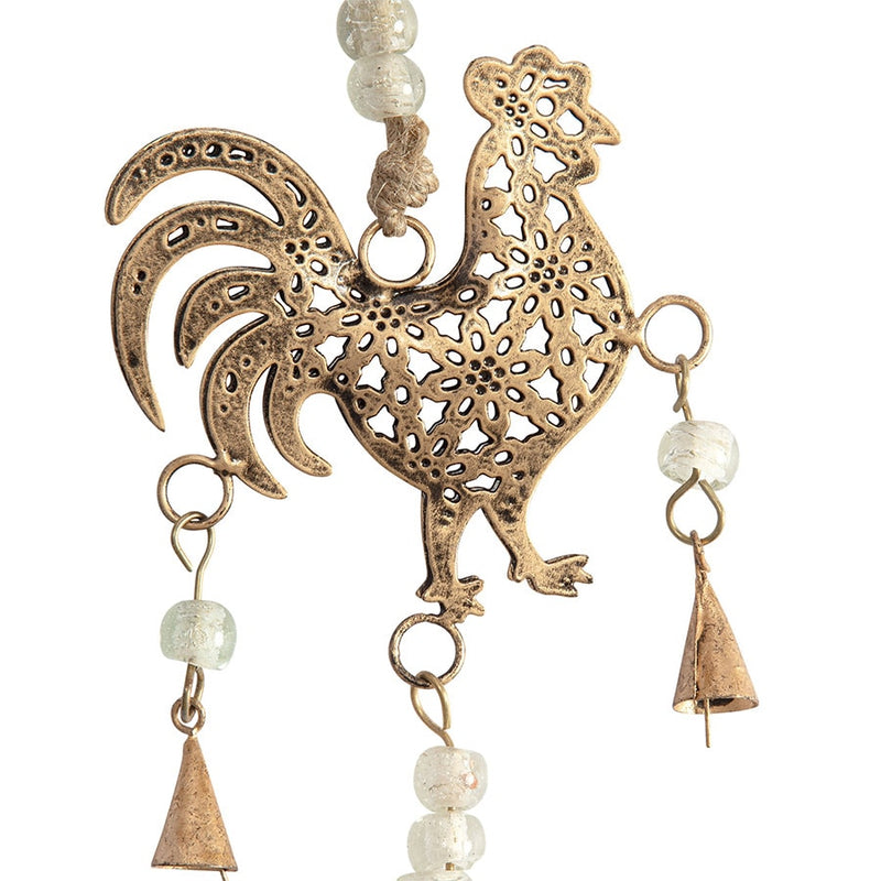 Handcrafted Hanging Roosters with Beads & Bells