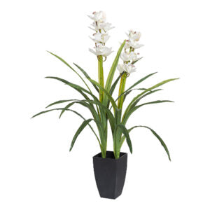 Potted Artificial Faux White Cymbidium Orchid