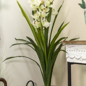 Potted Artificial Faux White Cymbidium Orchid