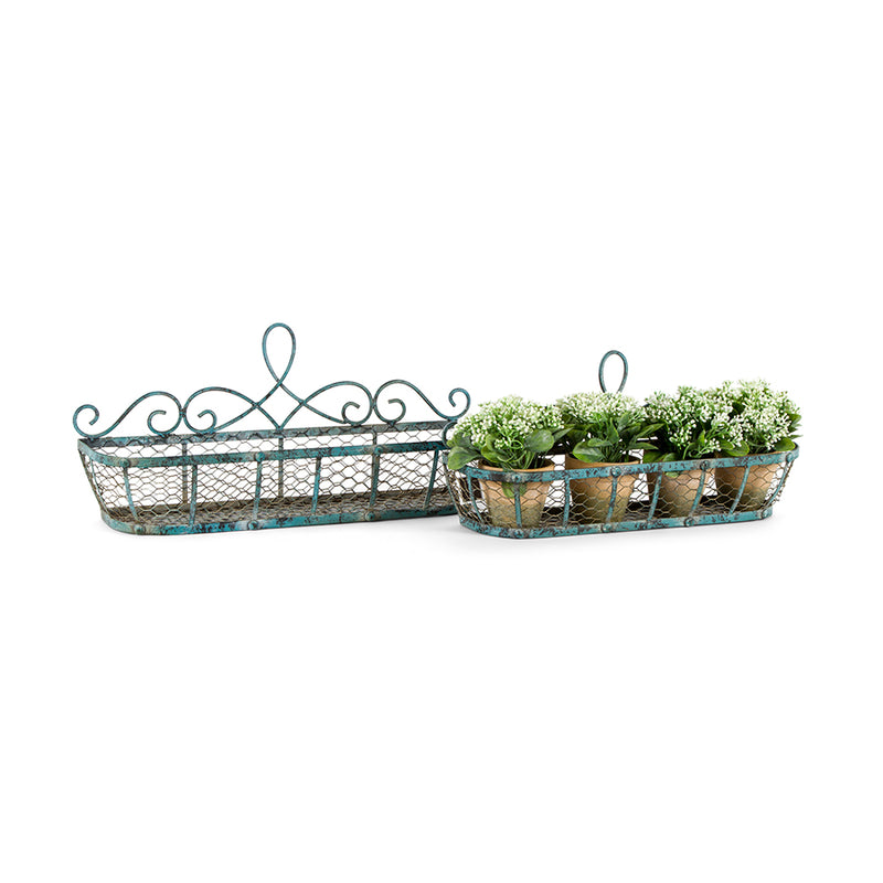 Set of 2 Nested French-Blue Fleur Wall Table Planters