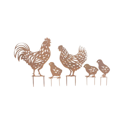 Rust Chook Family of Five Garden Stakes