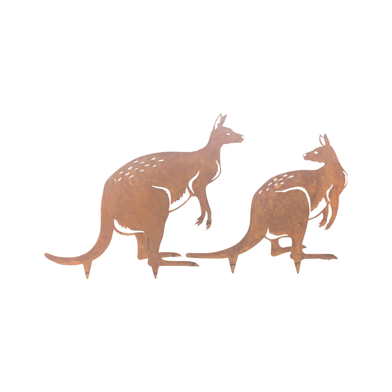 Rust Kangaroo Couple Garden Stakes