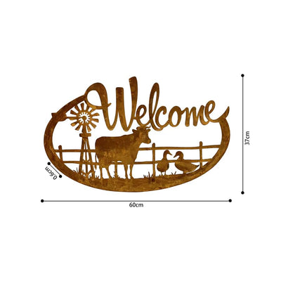 Laser-cut Welcome Cow and Windmill Wall Art