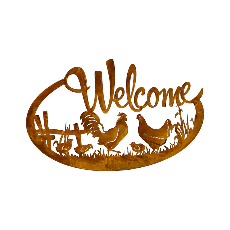 Laser-cut Welcome with Chicken Family Wall Art
