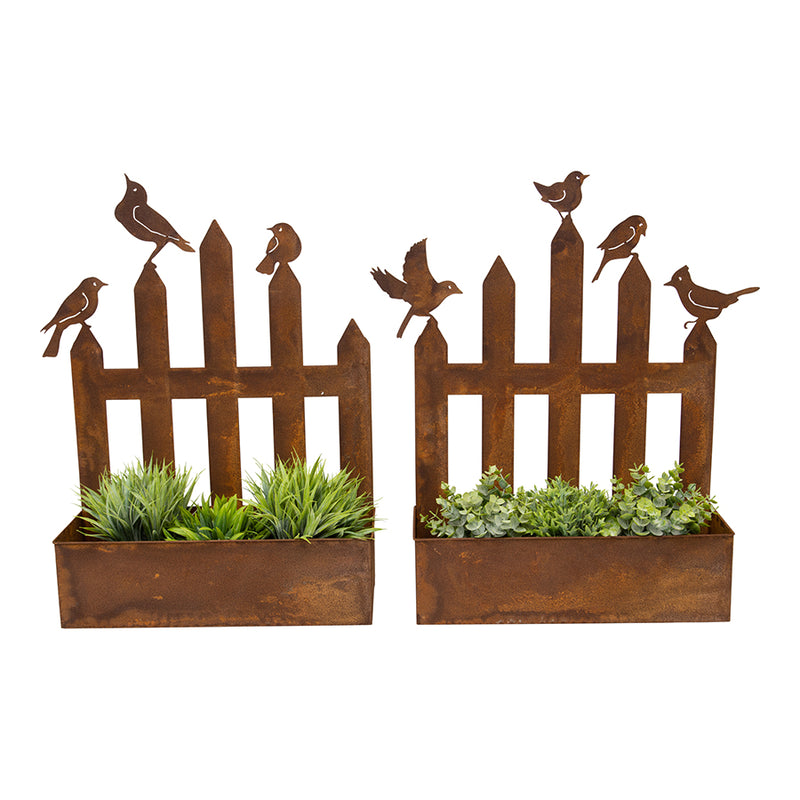 Set of Two Assorted Rust Picket-Fence Wall Planters