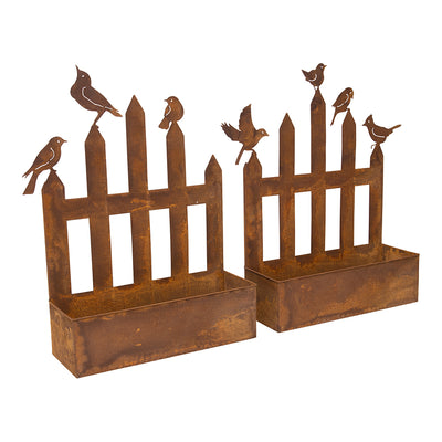 Set of Two Assorted Rust Picket-Fence Wall Planters