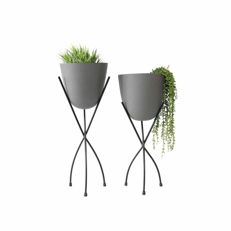 Set of 2 Nested Contemporary Matt Grey Stilted Planters