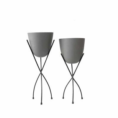 Set of 2 Nested Contemporary Matt Grey Stilted Planters