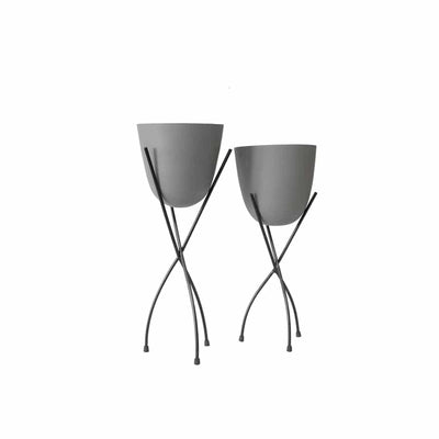 Set of 2 Nested Contemporary Matt Grey Stilted Planters