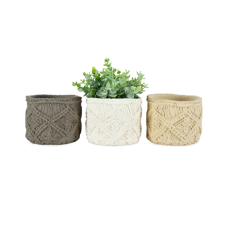 Set of 3 Assorted ‘Macrame’ Pot Planters with Hole & Plug