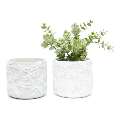 Set of Two Assorted Embossed Dragonfly Pot Planters