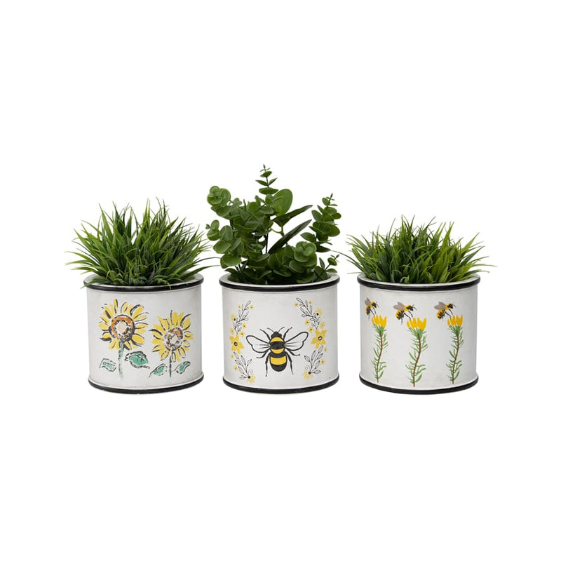 Set of 3 Honeybee & Flower Planters with Hole & Plug