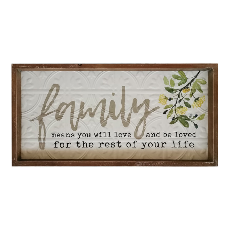 Pressed Metal with Timber Frame Family Means Love Wall Art