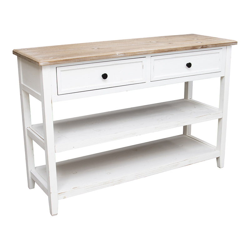 French Country Two-Drawer Console with Two Shelves