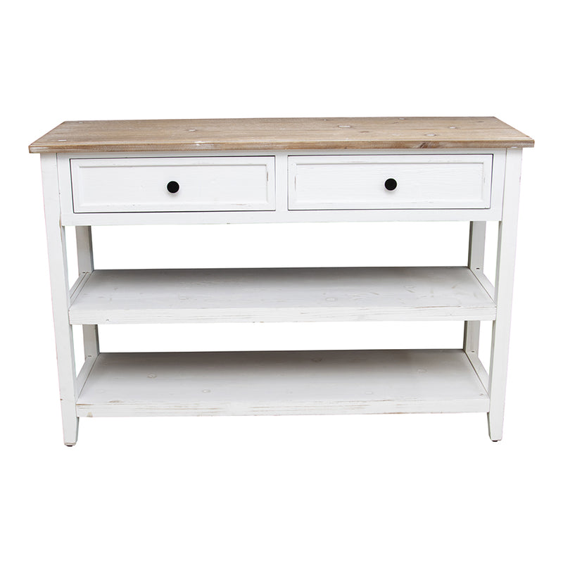 French Country Two-Drawer Console with Two Shelves
