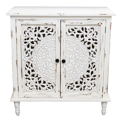 Distressed Mandala Fleur Double Door Cabinet