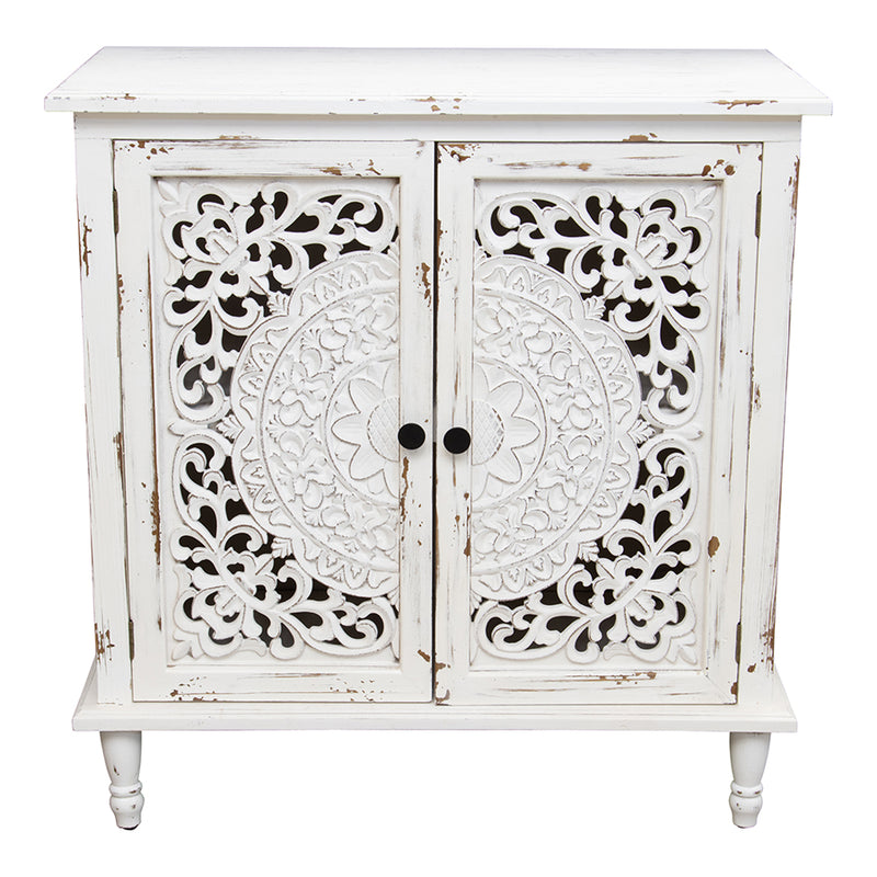 Distressed Mandala Fleur Double Door Cabinet