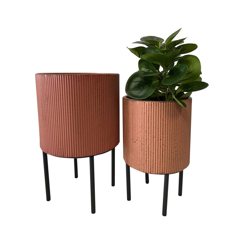 Set of 2 Nested Cinnamon & Coral Fluted Planters