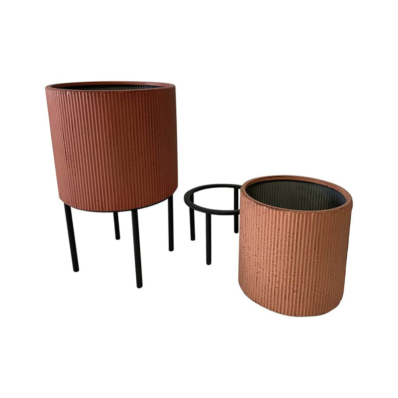 Set of 2 Nested Cinnamon & Coral Fluted Planters