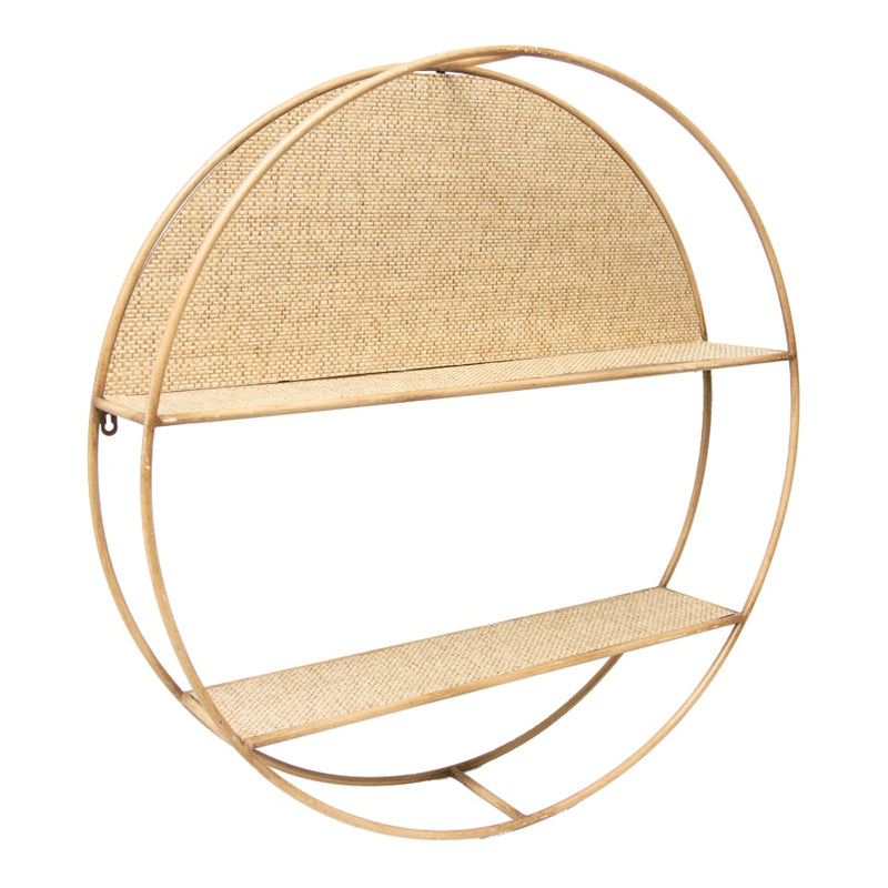 Round Cane-Look Floating Shelves Wall Hanging