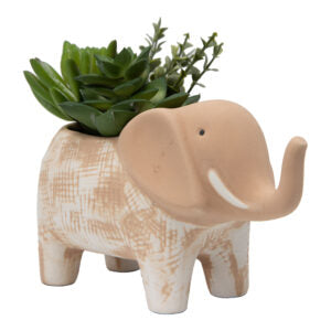 Elephant with White Brush Succulent Planter