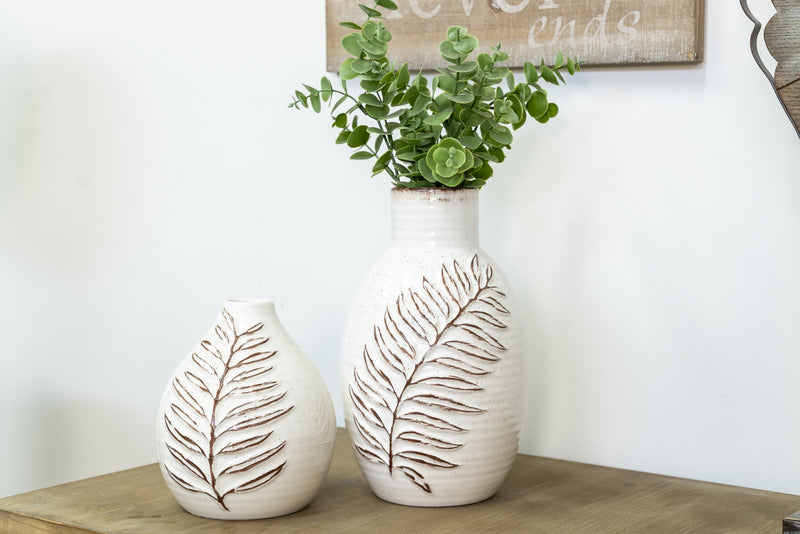 Embossed Leaf Ceramic Vase