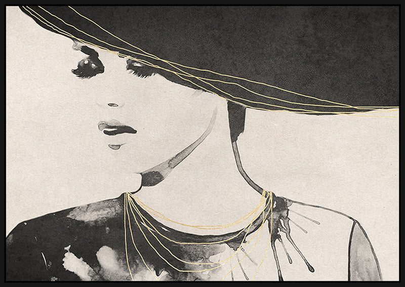 French Lady Monochrome and Gold Print