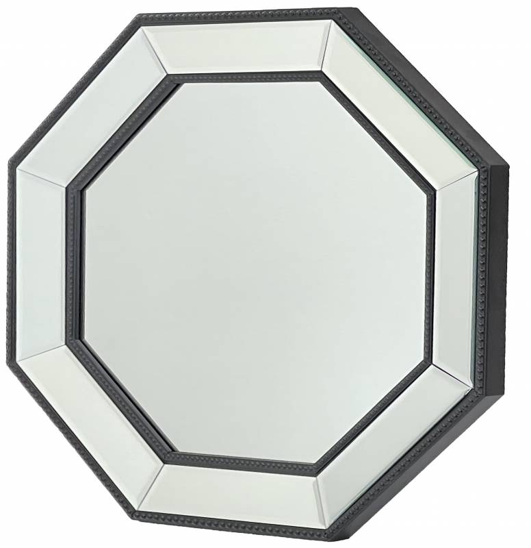 Octagonal Black Classic Modern Beaded Bevelled Edge Frame Wall Mirror