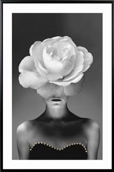 Glam Lady Blooming Rose Black and White Canvas