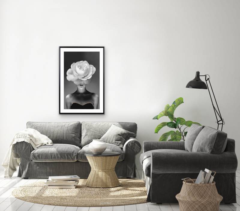 Glam Lady Blooming Rose Black and White Canvas