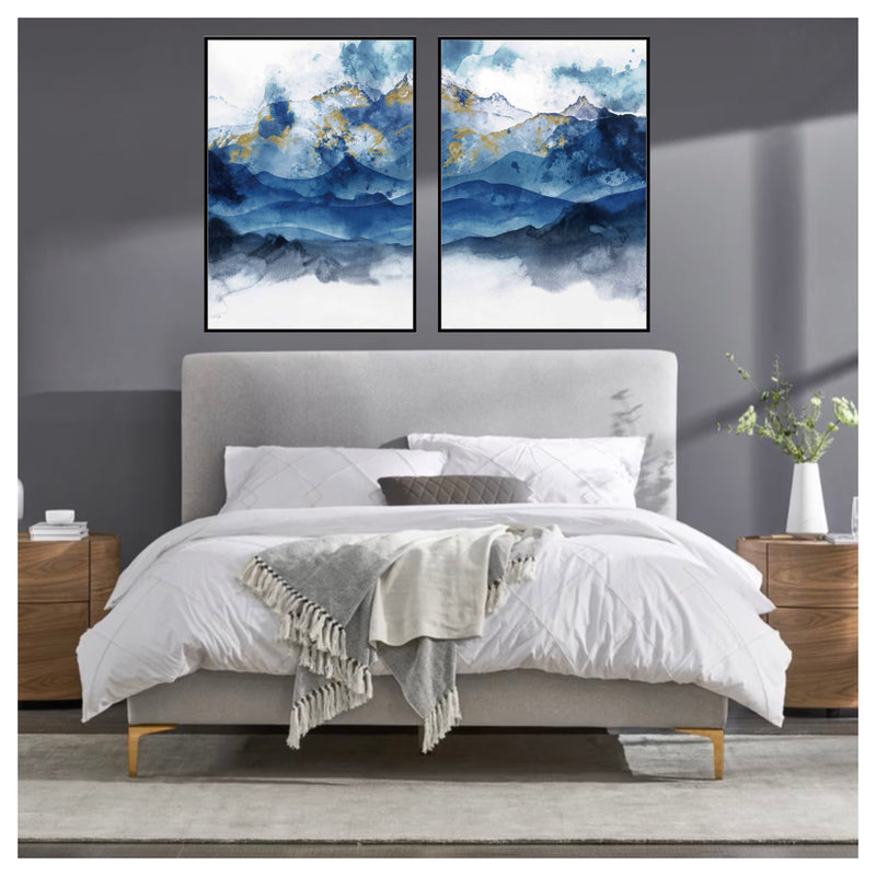 Set of Two Abstract Blue Mountains Sky Hills Printed Canvas