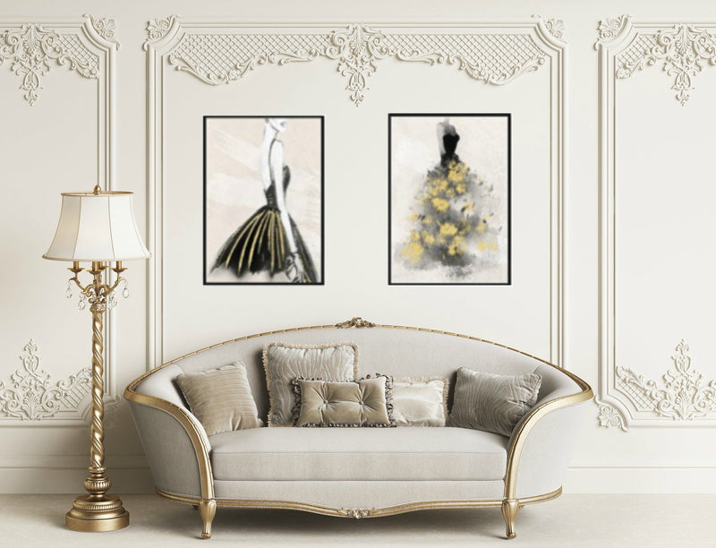 Elegant French Dress Lady Framed Printed Canvas
