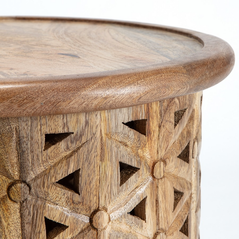 Zara Natural Mango Wood Carved Side Table